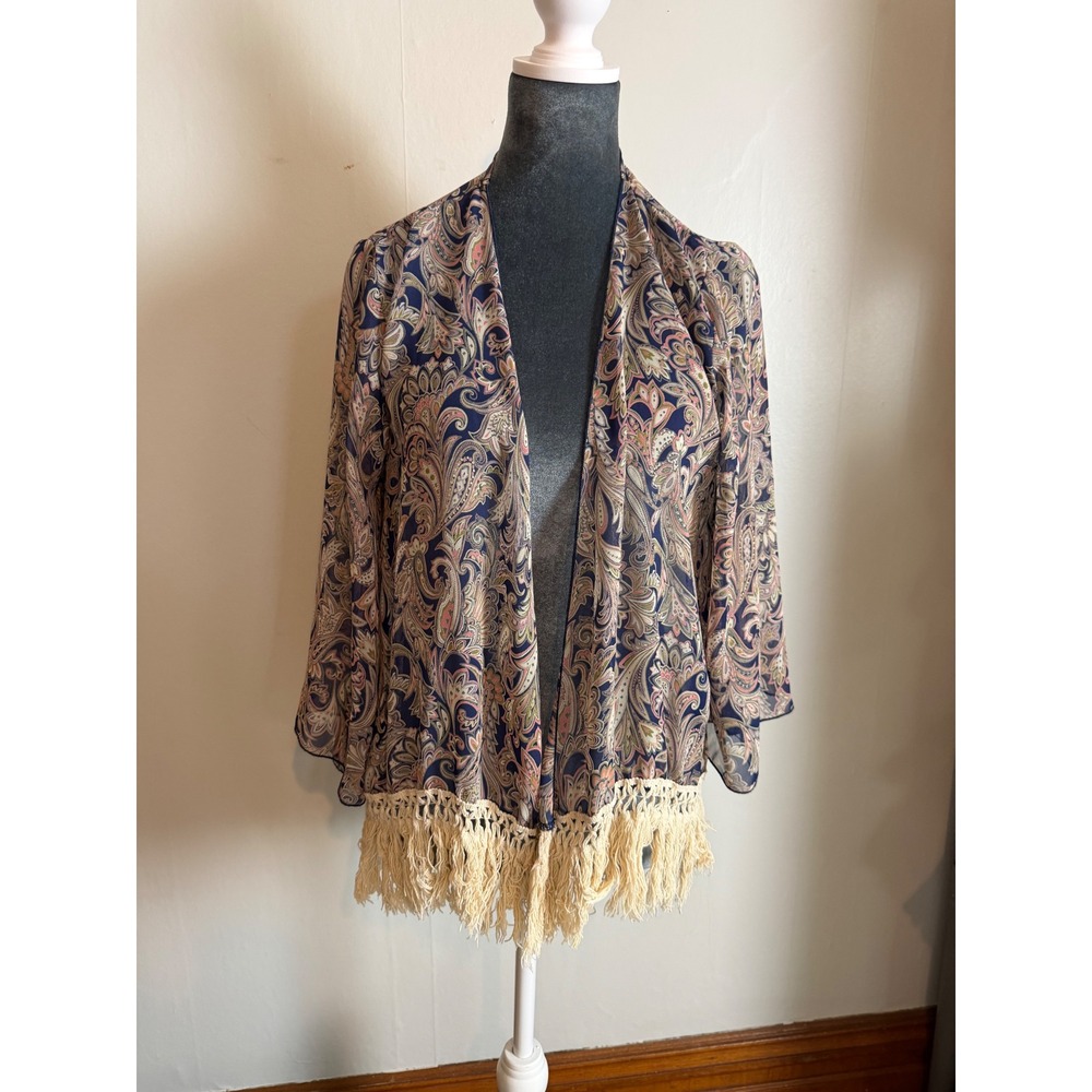 Vintage Y2K Charlotte Russ's Paisley Fringe Kimono Cardigan Boho indie flowy top